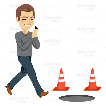 Man Smartphone Addiction Clipart Vector Illustration 02857