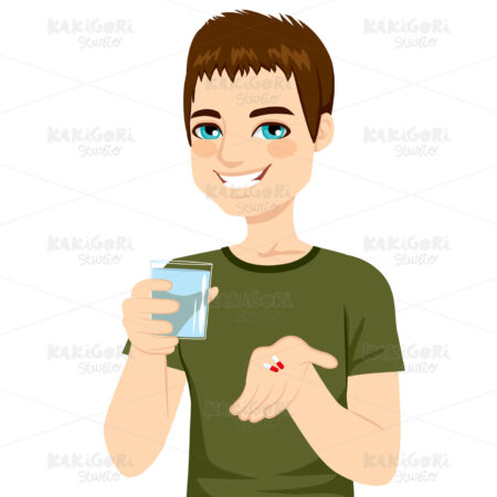 Man Taking Pills Clipart Vector Illustration 02279