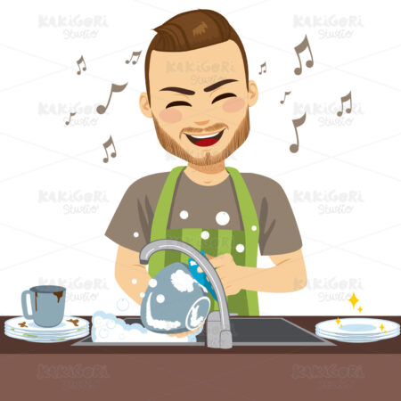 Man Washing Dishes Clipart Vector Illustration 04127