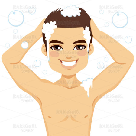 Man Washing Hair Clipart Vector Illustration 01729
