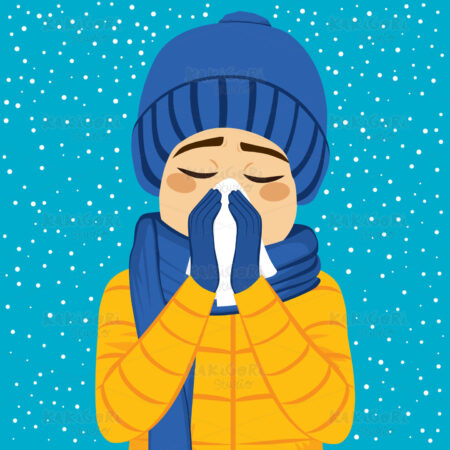 Man Winter Flu Blowing Nose Clipart Vector Illustration 03247