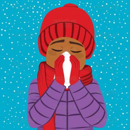 Man Winter Flu Blowing Nose Clipart Vector Illustration 04326