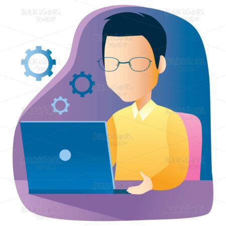 Man Working Using Laptop Clipart Vector Illustration 04519