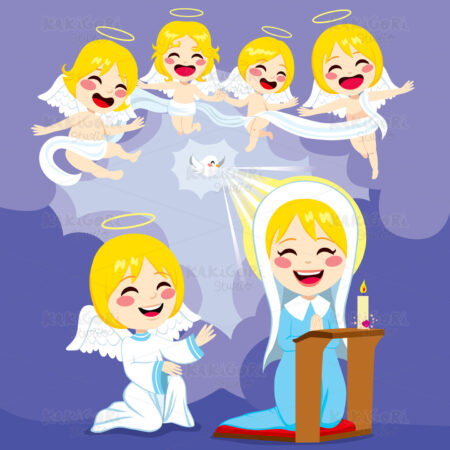 Mary And Angels Annunciation Scene Clipart Vector Illustration 01914