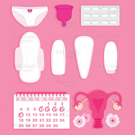Menstruation Hygiene Products Calendar Medication Clipart Vector Illustration 05081