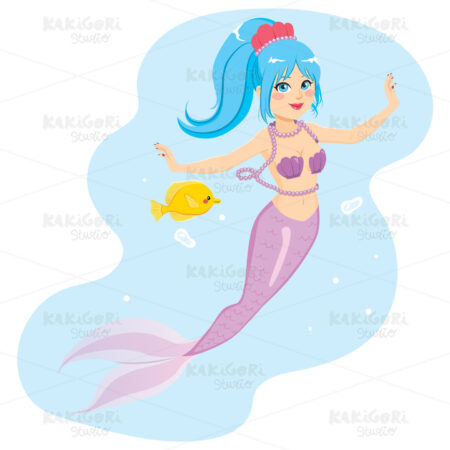 Mermaid And Fish Clipart Vector Illustration 04002
