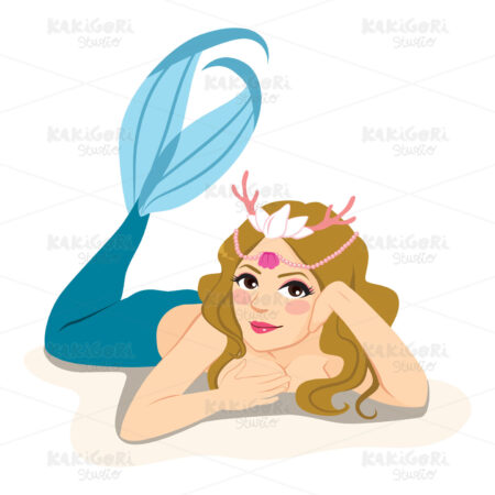 Mermaid lying on Sand Clipart Vector Illustration 04121