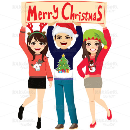Merry Christmas Banner Party People Clipart Vector Illustration 04479