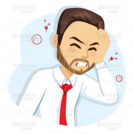 Migraine Headache Hangover Business Man Clipart Vector Illustration 05170