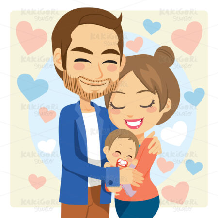 Mom and Dad Hugging Baby Clipart Vector Illustration 04782