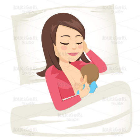 Mom Breastfeeding Lying In Bed Clipart Vector Illustration 05177