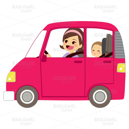 Mom Driving Car With Baby Clipart Vector Illustration 02553