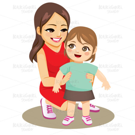Mom Holding Baby Helping Walk Clipart Vector Illustration 04896