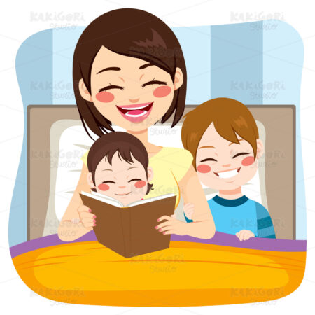 Mom Reading With Kids Clipart Vector Illustration 03106