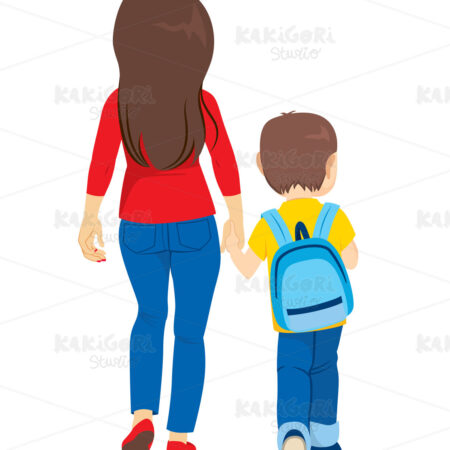 Mom Son Back To School Clipart Vector Illustration 05009