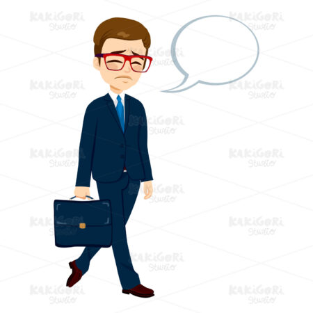 Monday Sad Walking Businessman Clipart Vector Illustration 02424