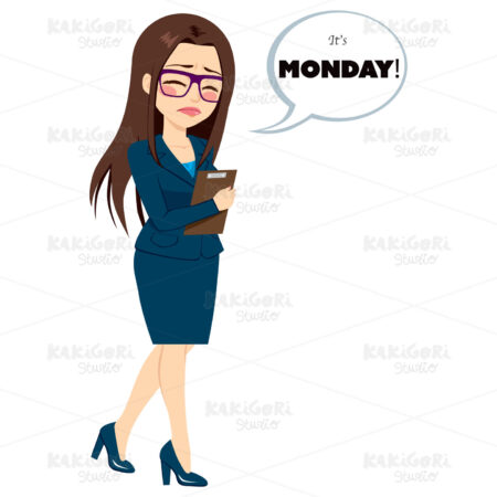 Monday Sad Walking Businesswoman Clipart Vector Illustration 02436