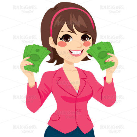 Money Bill Fan Successful Businesswoman Clipart Vector Illustration 02689
