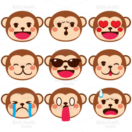 Monkey Emoji Expressions Clipart Vector Illustration 03311