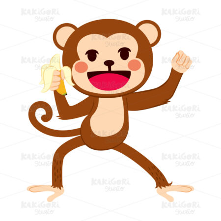 Monkey Holding Banana Clipart Vector Illustration 02486