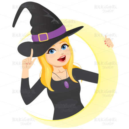 Moon Halloween Blonde Witch Clipart Vector Illustration 04913