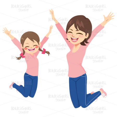 Mother And Daughter Jumping Happy Clipart Vector Illustration 03929