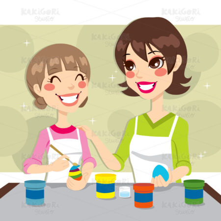 Mother and Daughter Painting Clipart Vector Illustration 01089