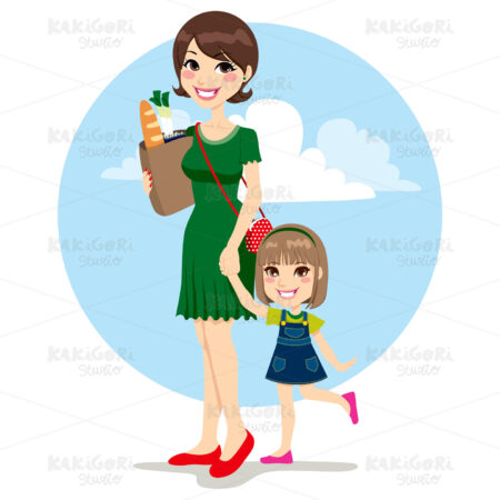 Mother and Daughter Shopping Clipart Vector Illustration 00977