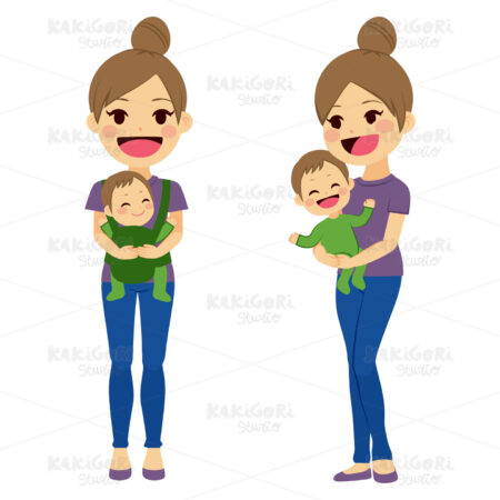 Mother Carrying Baby Clipart Vector Illustration 02348