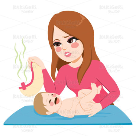 Mother Changing Diaper Clipart Vector Illustration 04161