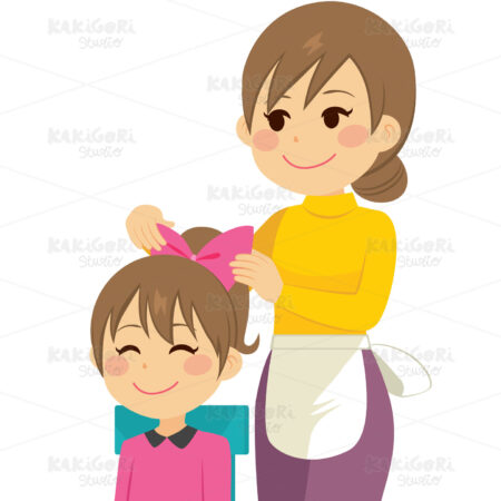 Mother Combing Hair Clipart Vector Illustration 03392