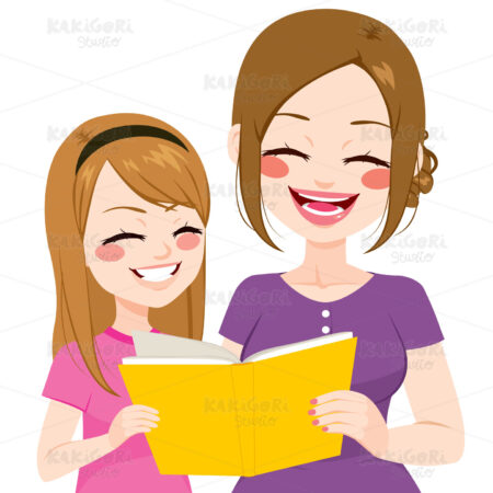 Mother Daughter Reading Clipart Vector Illustration 02778
