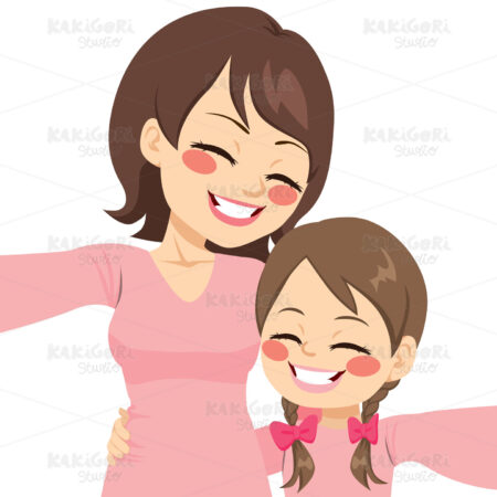 Mother Daughter Selfie Clipart Vector Illustration 03942