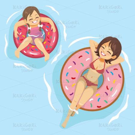 Mother Daughter Summer Swimming Pool Clipart Vector Illustration 04912