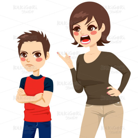 Mother Scolding Son Clipart Vector Illustration 01489