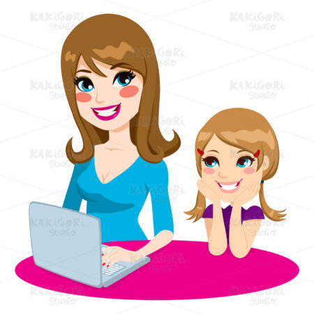 Mother Teaching Daughter Clipart Vector Illustration 01209