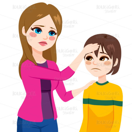 Mother Touching Son Head Clipart Vector Illustration 02277