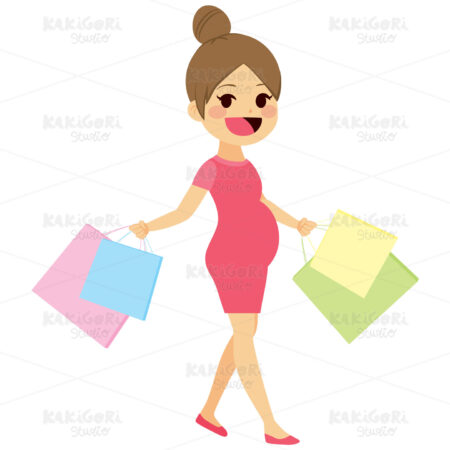 Mother Walking Shopping Pregnant Clipart Vector Illustration 02957