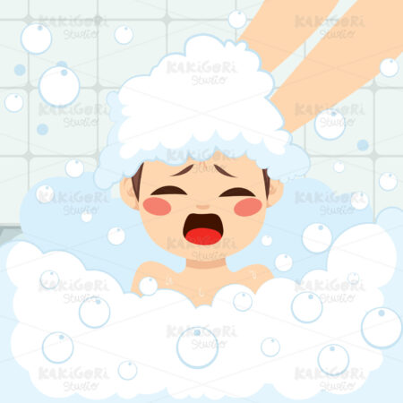Mother Washing Boy Clipart Vector Illustration 02962