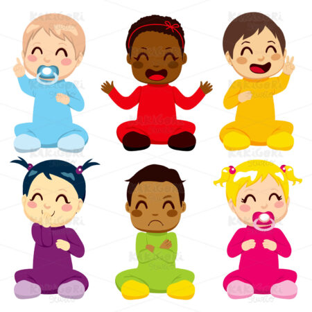 Multi-ethnic Baby Kids Clipart Vector Illustration 01058