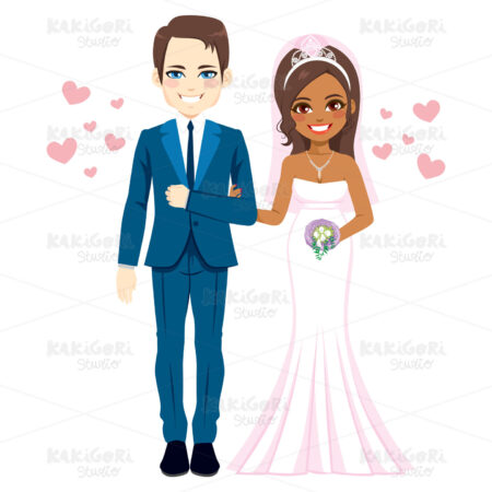 Multi Ethnic Couple Wedding Clipart Vector Illustration 04148