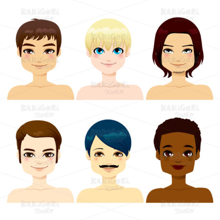 Multi-ethnic Handsome Men Clipart Vector Illustration 01030