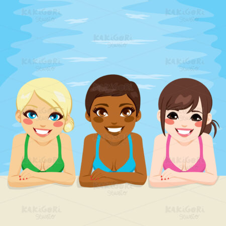 Multi Ethnic Women Swimming Pool Clipart Vector Illustration 01838