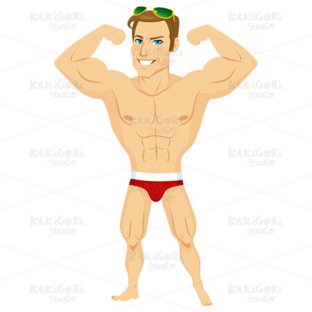 Muscle Man Swimsuit Clipart Vector Illustration 02101