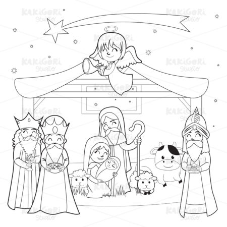 Nativity Coloring Line Art Clipart Vector Illustration 03838