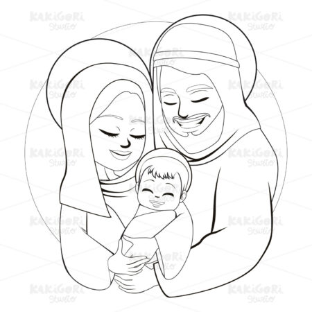 Nativity Family Line Art Clipart Vector Illustration 04447