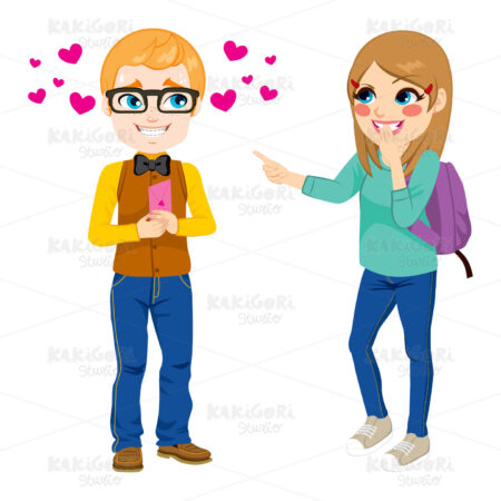 Nerd Boy Giving Love Letter Clipart Vector Illustration 02532