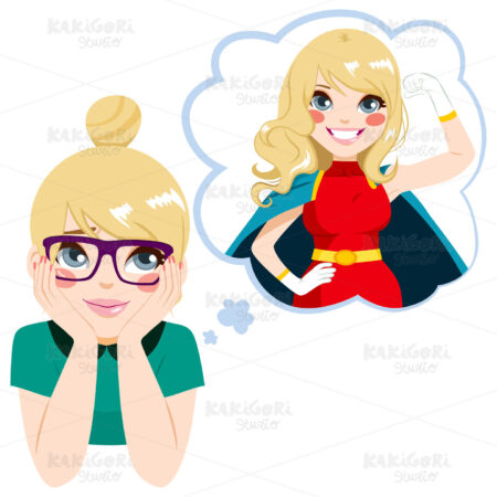 Nerd Girl Super Heroine Dreaming Clipart Vector Illustration 02838