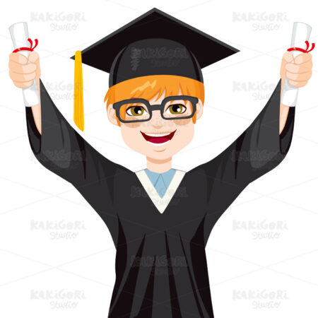 Nerd Student Graduation Boy Clipart Vector Illustration 01996