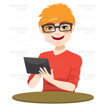 Nerd With Tablet Clipart Vector Illustration 02676